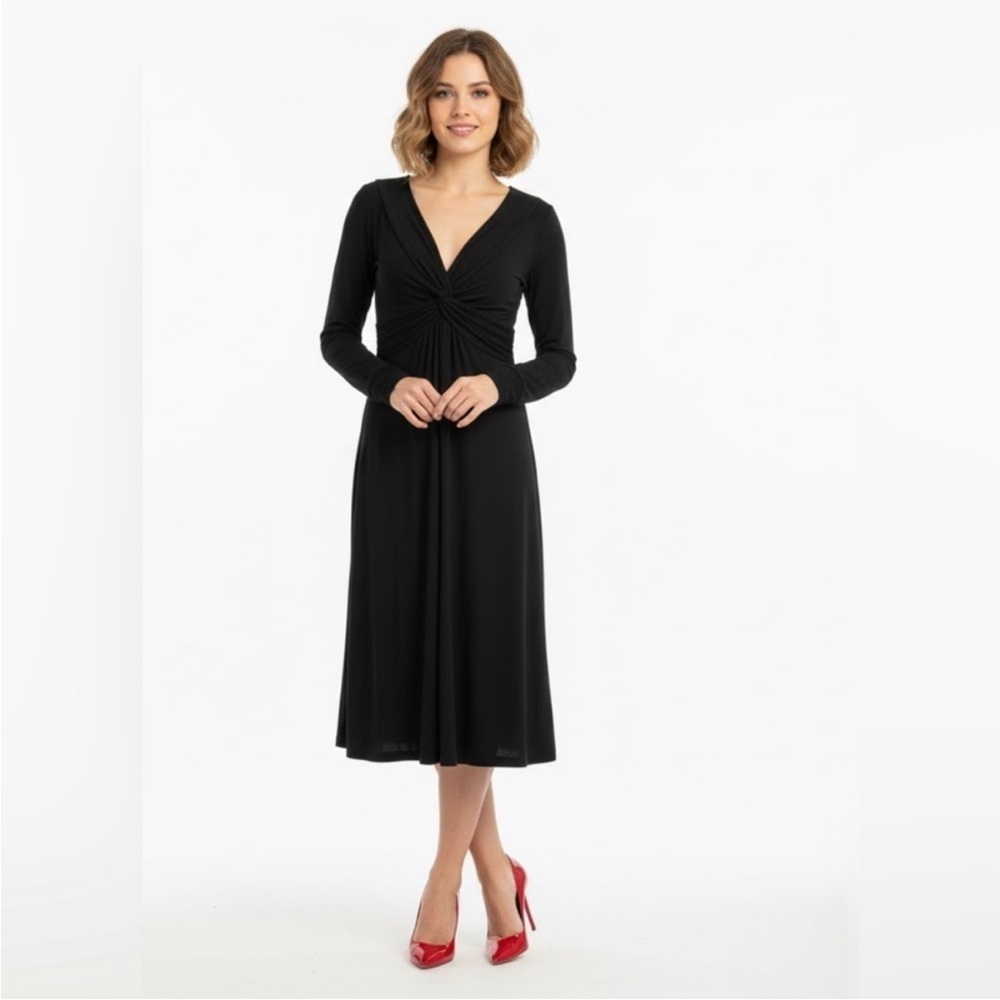 Boden Long Sleeve Knit Black Twist Front Midi Dress Black Size 4 - Picture 1 of 5